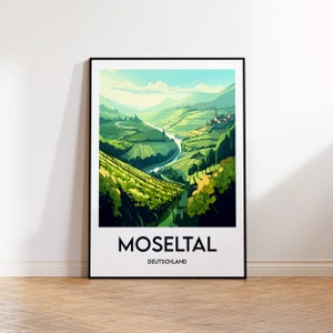 Moseltal print, Moezelvallei poster, Rijnland-Palts kunst aan de muur, Duitsland retro reisposter, Deutschland cadeau
