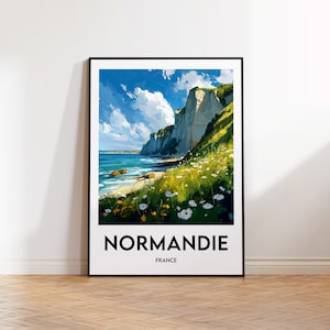 Póster de Normandía, lámina artística de Normandía, ilustración de Normandía, Francia, regalo de la región de los vikingos, póster de viaje, póster de Normandía, Francia