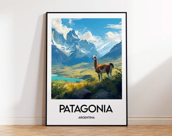 Patagonia Travel Poster, Patagonia Art Print, Patagonia Illustration, Terra fel Fuego gift, Vintage Travel Poster
