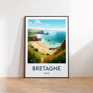 Impresión de Bretaña, Cartel de Bretaña, Arte de la pared de Morbihan, Cartel de viaje retro de Finistère