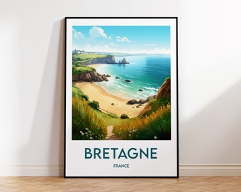 Brittany Print, Brittany Poster, Morbihan Wall Art, Finistère Retro Travel Poster