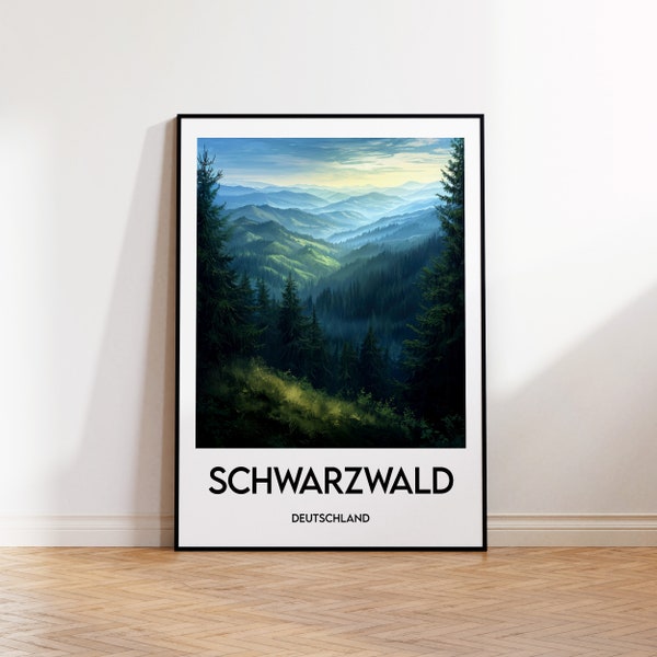 Schwarzwald Print, Black Forest Poster, Baden-Württemberg Wall Art, Germany Retro Travel Poster, Framed Deutschland Vintage Home Decor Gift