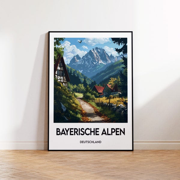 Bayerische Alpen Poster, Bayerische Alpen Kunstdruck, Bayern Deutschland Art Print, Bayerische Alpen Geschenk, Vintage Reiseposter