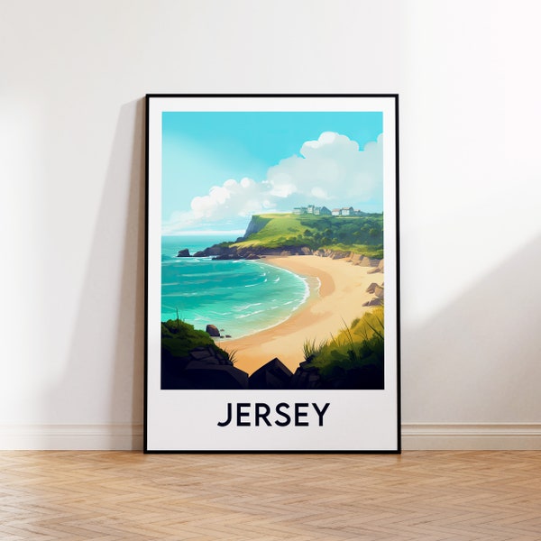 Jersey Island Poster, Jersey Print, Jersey Illustration, Jersey UK Gift, Vintage Travel Poster, Jersey Digital Download