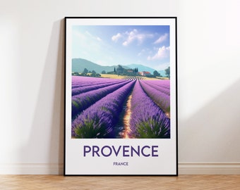 Provence Print, Champs de Lavande Poster, Lavender Field Wall Art, Provence Retro Travel Poster, Framed France Vintage Home Décor Gift
