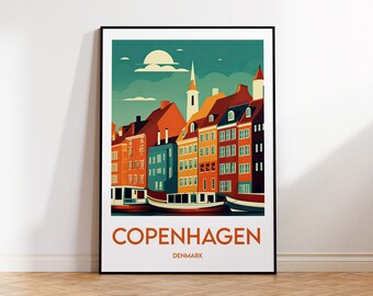 Copenhagen Print, Copenhagen Poster, København Wall Art, Danmark Retro Travel Poster, Framed Denmark Vintage Home Decor Gift