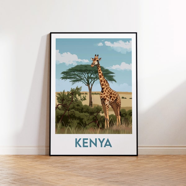 Kenya Poster, Kenya Safari Art Print, Customizable Kenya, Kenya Gift, Vintage Travel Poster, Kenya Poster