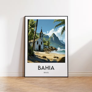Bahia State Print, Bahia Brasil Poster, Bahia Brazil Wall Art, Salvador Retro Travel Poster, Framed Brazil Vintage Home Décor Gift