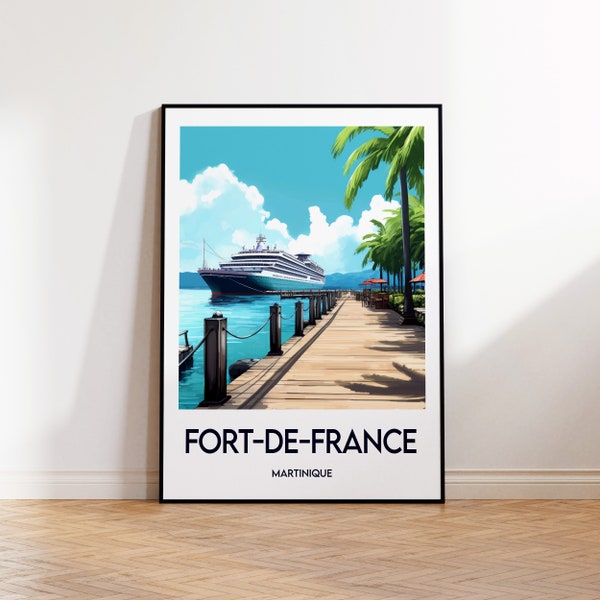 Fort de France poster, Fort-de-France poster, Fort de France print, Martinique illustratie, vintage reisposter