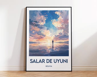 Salar de Uyuni Poster, Salar de Uyuni Art Print, Salar de Uyuni salt flat, Vintage Travel Poster, Salar de Uyuni Bolivia Gift