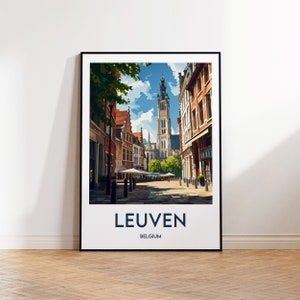 Leuven Print, Leuven Poster, Leuven Belgium Wall Art, Leuven Belgium Retro Travel Poster, Oprawiony Belgia Vintage Home Décor Gift