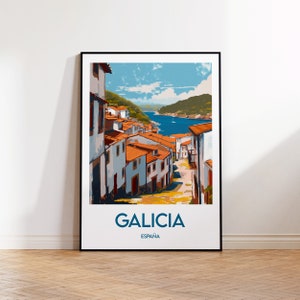 Impresión de arte de Galicia, cartel de la región de Galicia, Galicia españa personalizable, regalo de Galicia españa, cartel de viaje retro, cartel de Galicia España