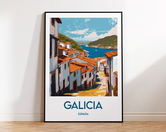 Galicia Art Print, Galicia Region Poster, Galicia españa customizable, Galicia spain Gift, Retro Travel Poster, Galicia Spain poster