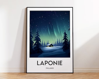 Póster de Laponia, Impresión de Laponia, Ilustración de Laponia, Regalo de Laponia, Póster de viaje vintage, Póster de Finlandia