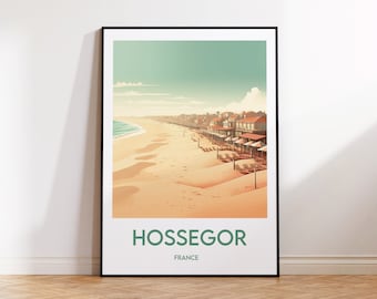 cartel de hossegor, impresión de arte de hossegor, regalo de hossegor, arte de pared de hossegor, playa de hossegor