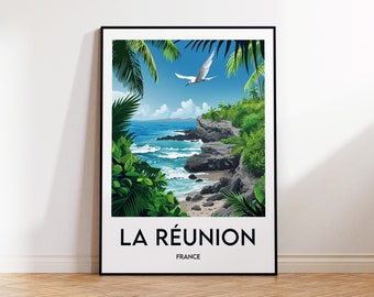 La Réunion Poster, La Réunion Art Print, La Reunion France, Vintage Travel Poster, Paille-en-queue Gift, Affiche La Réunion