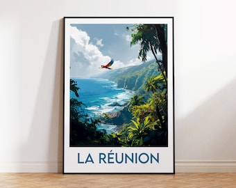 Affiche de La Réunion, Réunion Poster, La Reunion Print, La Réunion Illustration, Ile de la Réunion Gift, France Vintage Travel Poster