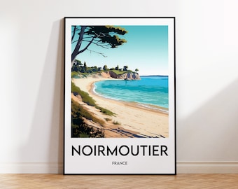Poster di Noirmoutier, stampa di Noirmoutier Francia, illustrazione di Noirmoutier, poster di viaggio vintage