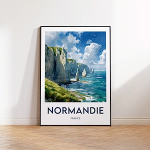 Poster della Normandia, stampa della Normandia, illustrazione della Normandia, regalo della Normandia, Francia, poster di viaggio vintage