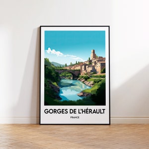 Gorges de l'hérault Poster, Hérault Print, France Illustration, Hérault Gift, Vintage Travel Poster, Affiche Occitanie