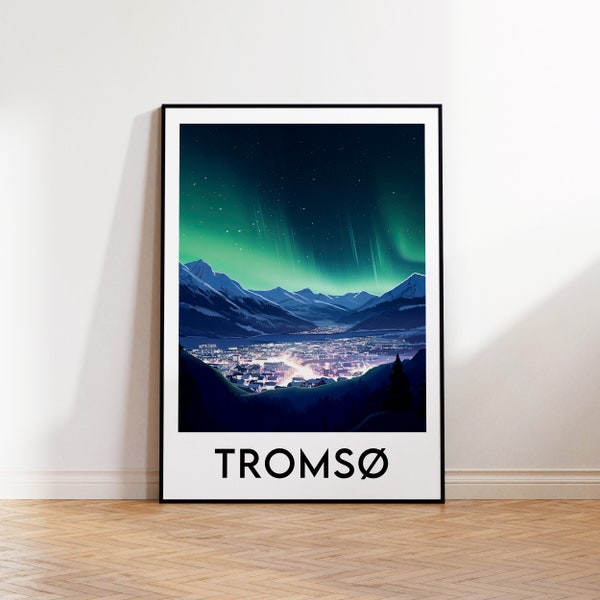 Tromsø Poster, Tromsø Print, Tromsø Norway Illustration, Tromsø Norway Gift, Vintage Travel Poster,