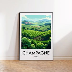 Poster di champagne, stampa di champagne, illustrazione di champagne, regalo di champagne, poster di viaggio vintage, poster di champagne