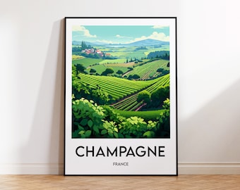 Champagner Poster, Champagner Druck, Champagner Illustration, Champagner Geschenk, Vintage Reiseposter, Champagner Poster