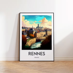Impressão de Rennes, pôster de Rennes, arte de parede da Bretanha, pôster de viagem retrô da Bretanha, decoração vintage francesa emoldurada para presente