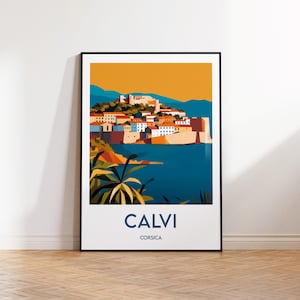 Cartel de Calvi, Impresión de arte de Calvi, Calvi Córcega personalizable, Regalo de Calvi Francia, Cartel de viaje vintage, Cartel de Calvi Córcega