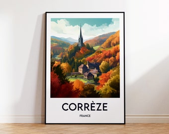 Corrèze poster, Correze art print, Corrèze département, France travel poster