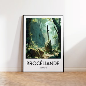 Cartel de viaje de Brocéliande, impresión de arte de Brocéliande, bosque de Brocéliande, regalo de Brocéliande, cartel de viaje vintage, cartel de Francia Bretaña
