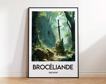 Brocéliande Travel Poster, Brocéliande Art Print, Forêt de Brocéliande, Broceliande Gift, Vintage Travel Poster, Affiche France Bretagne