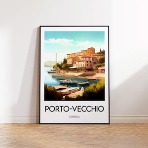Porto Vecchio Print, plakat Korsyka, sztuka ścienna Korsyka, plakat retro podróżniczy Korsyka Du Sud, Francja Vintage wystrój domu prezent