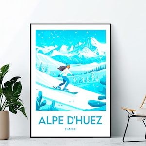 Alpe d&#39;Huez Poster SKI, Alpe d&#39;Huez Art Print RESORT, Vintage Travel Poster, Alpe d&#39;Huez France Gift, Affiche Alpe d&#39;Huez France resort