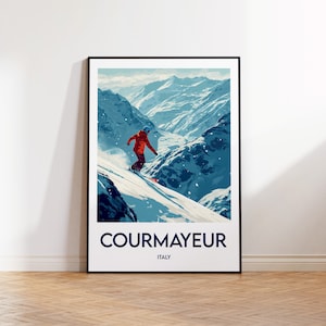 Courmayeur Travel Poster, Courmayeur Art Print, Courmayeur Ski Resort, Courmayeur Italy Gift