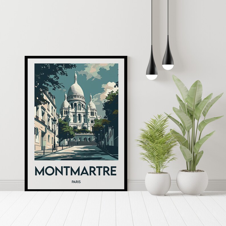 Affiche de voyage vintage Montmartre Paris, impression rétro