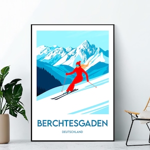 Berchtesgaden Poster SKI Art Print, Berchtesgaden Deutschland station, Berchtesgaden Germany Gift, Berchtesgaden Germany poster