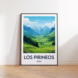 Los Pirineos Poster, Die Pyrenäen Spanien Druck, Los Pirineos Illustration, Vintage Reiseposter, Espana Geschenkidee