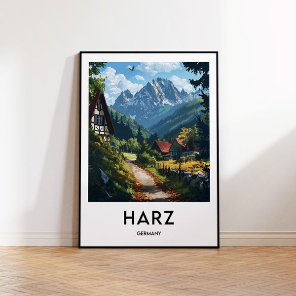 Harz Print, Harz Mountains Poster, Harz Wall Art, Germany Retro Travel Poster, Framed Deutschland Vintage Home Decor Gift