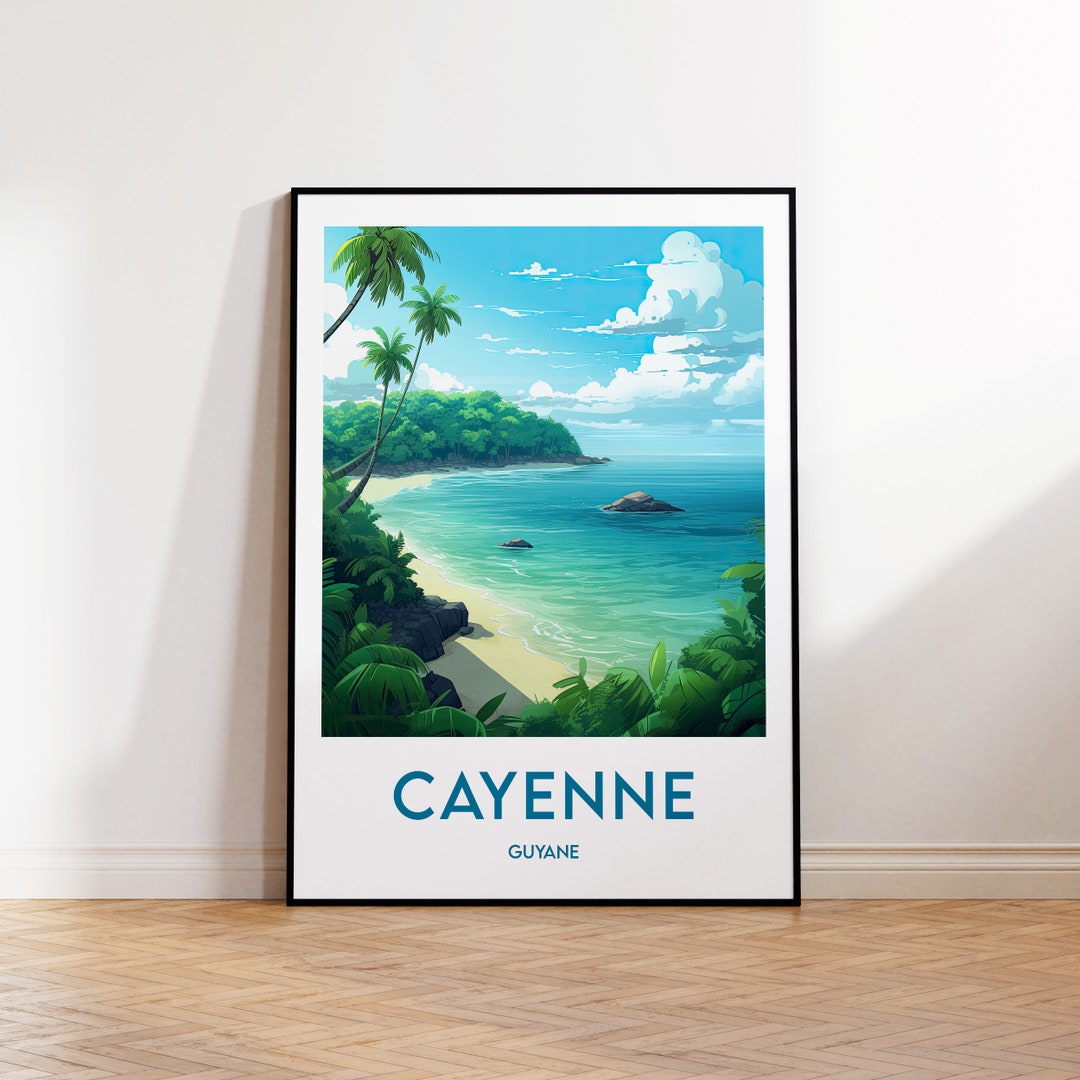 Cayenne Guyana Poster, Cayenne France Print, Guyana Illustration, Cayenne Idea, Vintage Travel