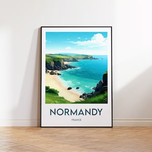 Póster de Normandía, impresión de Normandía, Normandía, Francia, regalo de la playa de Omaha, póster de viaje vintage