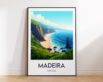 Madeira-affisch, Madeira-tryck, Madeira-illustration, Madeira Portugal-gåva, vintage reseaffisch