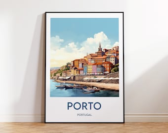 Porto Print, Porto Poster, Porto Wall Art, Portugal Retro Travel Poster, Framed Portugal Vintage Home Decor Gift