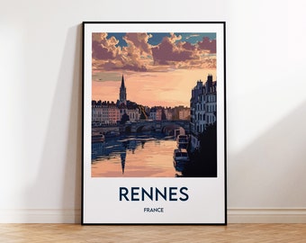 Rennes Travel Poster, Rennes Art Print, Rennes Illustration, Rennes Gift, Vintage Travel Poster, France Rennes Poster