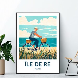 Cartel de ile de Ré, Impresión de arte de Île de Ré, Ciclismo de Francia ile de re, Cartel de viaje vintage, Regalo de ile de Re France, Cartel de Île de Ré France