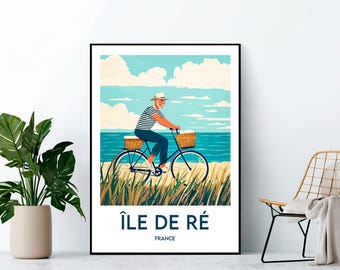 ile de Ré Poster, Île de Ré Art Print, Frankrijk ile de re fietsen, Vintage Travel Poster, ile de Re France Gift, Île de Ré France Poster