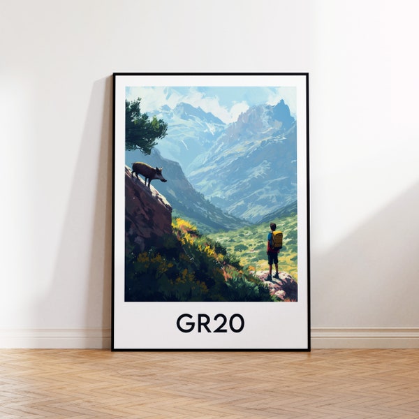 GR 20 Poster, GR 20 Art Print, GR 20 France, vintage travel poster, gr20 corsica gift, affiche gr 20
