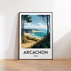 Cartel de viaje de Arcachon, impresión de arte de la bahía de Arcachon, Arcachon Francia, regalo de la bahía de Arcachon, cartel de viaje vintage, cartel de Dune du Pilat