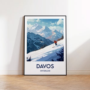 Davos Travel Poster, Davos Art Print, Davos Ski Resort, Davos Switzerland Gift, Vintage Travel Poster, Switzerland Poster