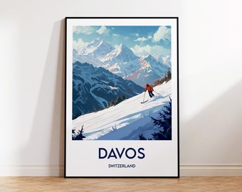 Davos Travel Poster, Davos Art Print, Davos Ski Resort, Davos Switzerland Gift, Vintage Travel Poster, Switzerland Poster
